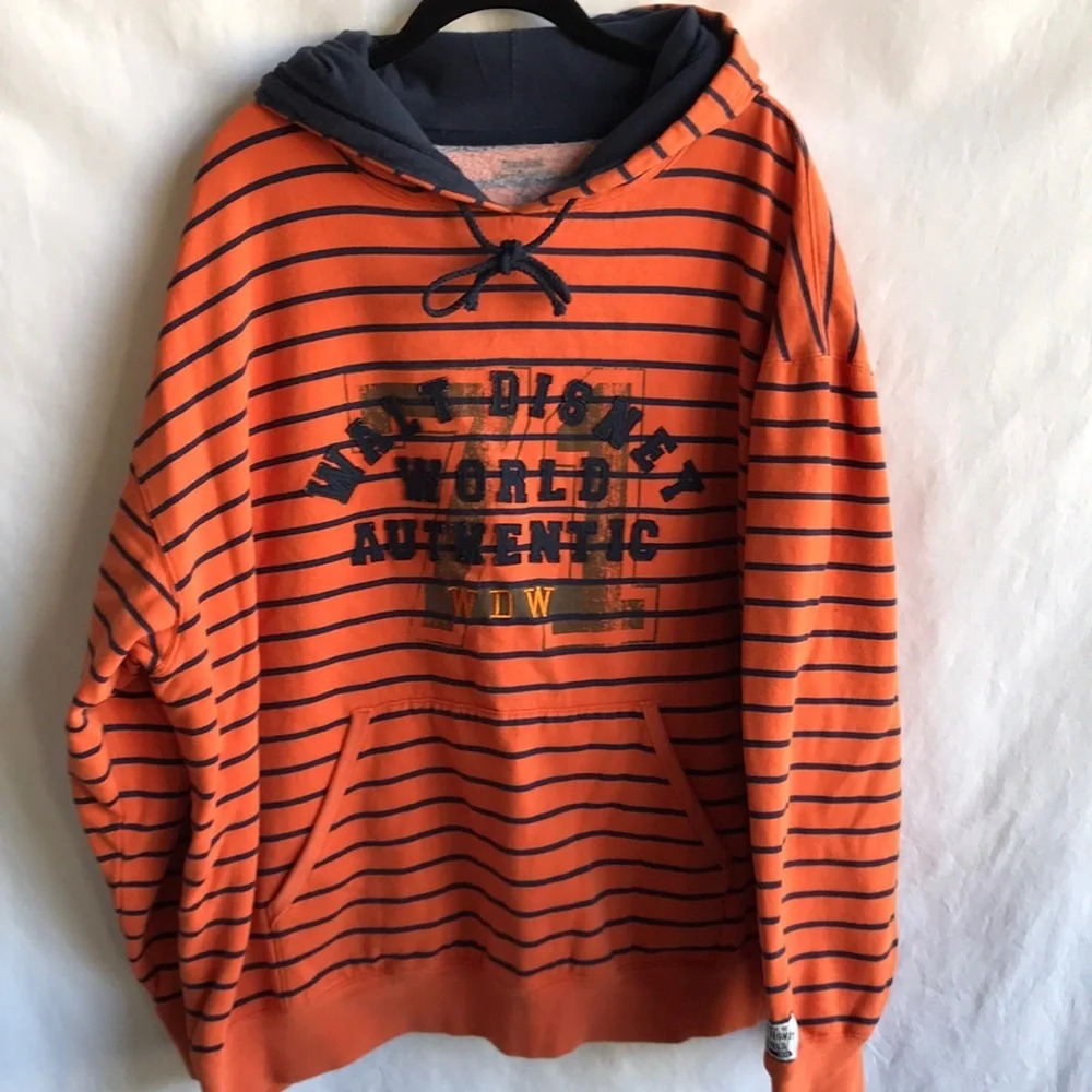 Disneyland Resort Walt Disney World orange and navy striped hoodie, size XXL